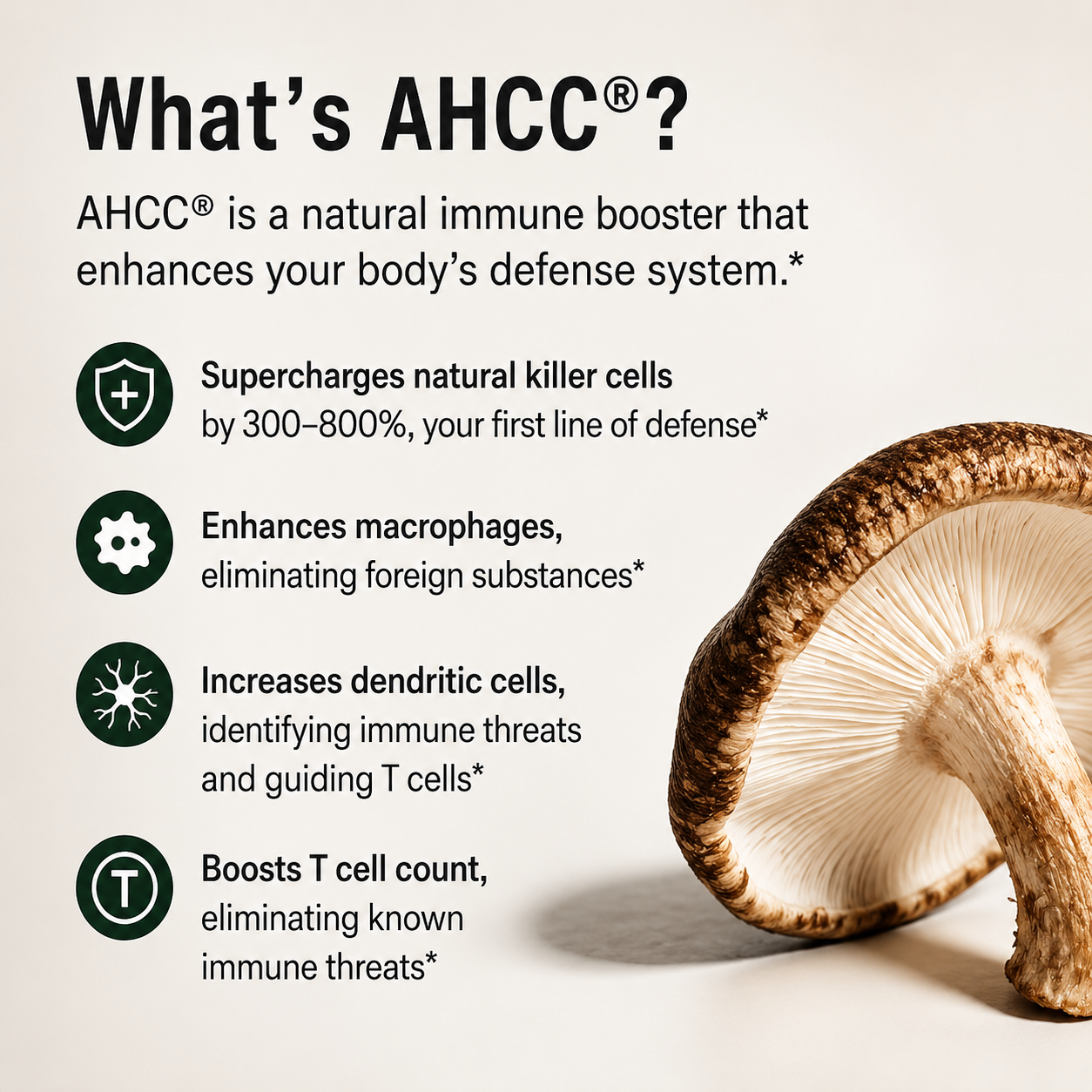 Premium AHCC Immune Support Dietary Supplement Bottle | Amber Glass Veggie Capsules Isolated on White Background