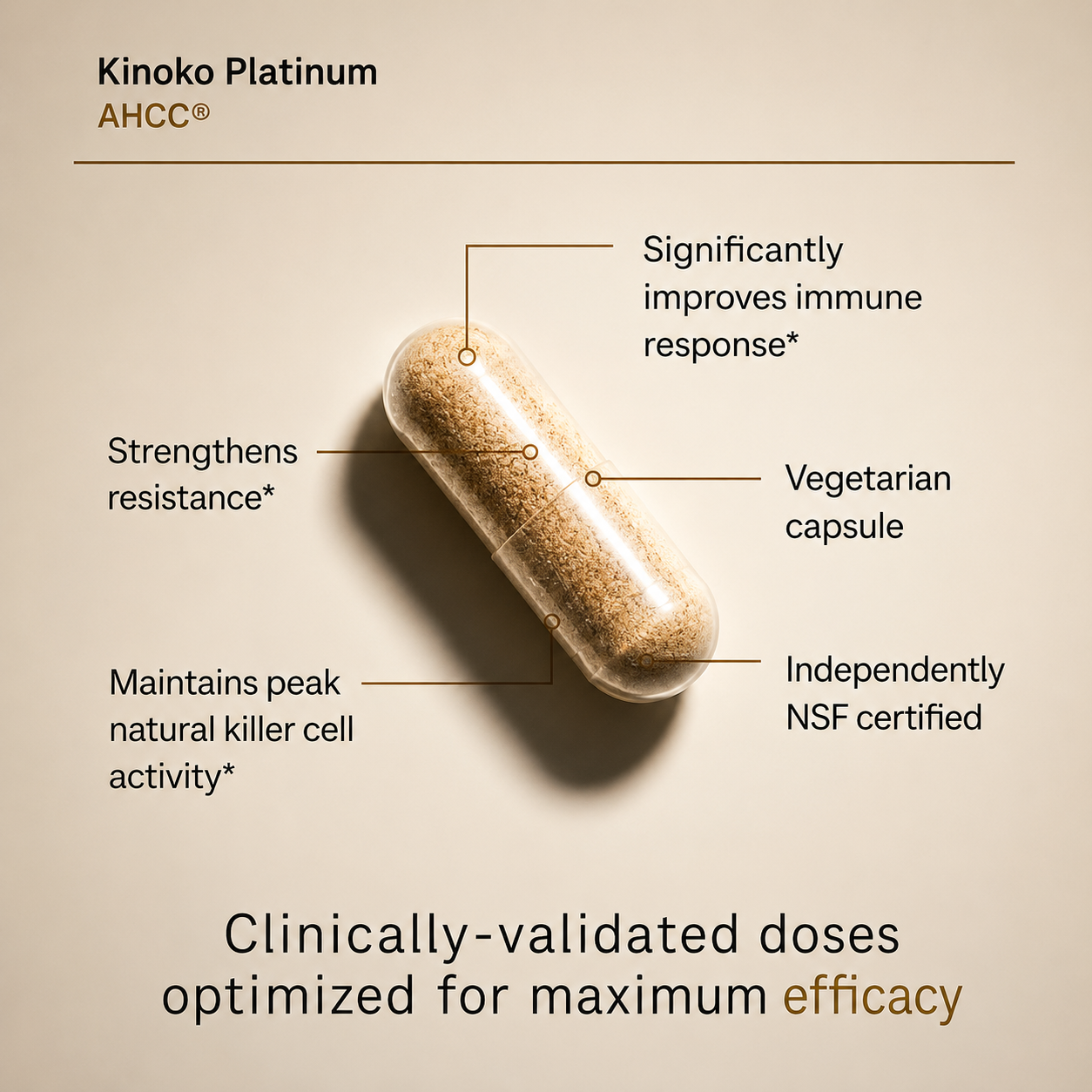 Premium AHCC Immune Support Dietary Supplement Bottle | Amber Glass Veggie Capsules Isolated on White Background