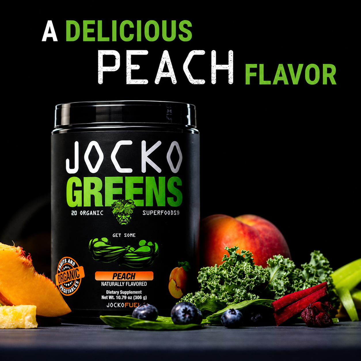 Jocko Greens Organic Superfoods Peach Flavor Supplement | Premium Greens Powder Product Image
