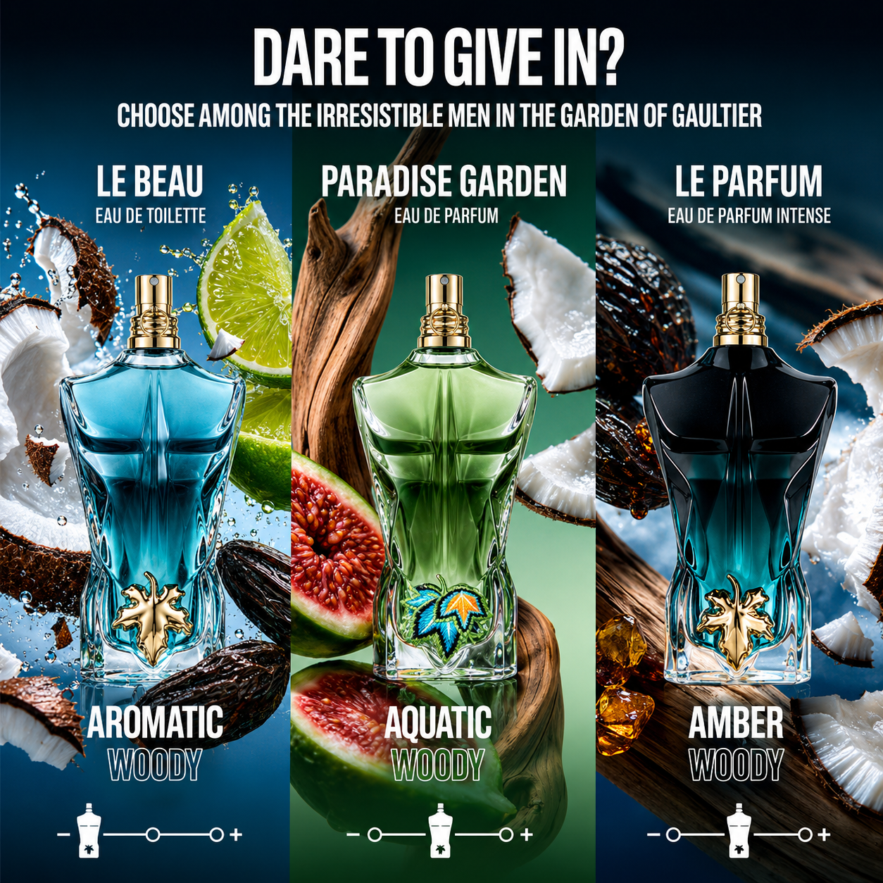Jean Paul Gaultier Le Beau Le Parfum Intense for Men - Long Lasting Woody Amber Men's Cologne Eau de Parfum with Coconut Wood, Tonka Bean & Sandalwood - Designer Fragrance Spray